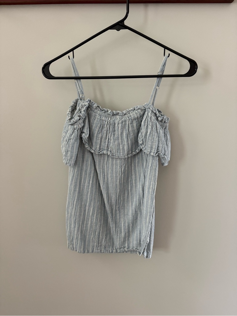 Elan Pale Blue Ruffle-Trim Spaghetti Strap Top